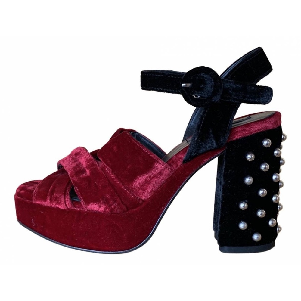 NWT Zara Red Black Velvet Platform Strappy Heels w Silver Studs Size 6